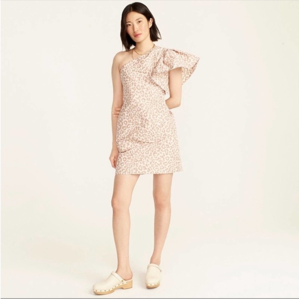 NWT J. Crew One shoulder ruffle dress animal print Size 2